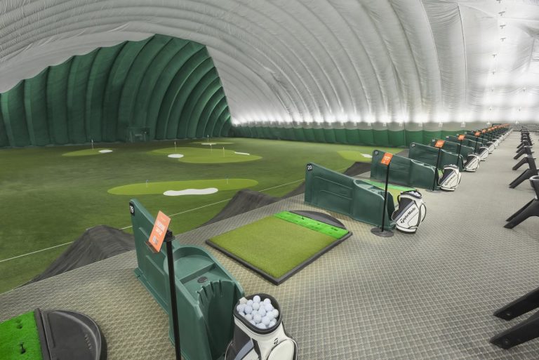 A view from the tee boxes inside the Turning Stone Resort and Casino Indoor Golf Driving Range