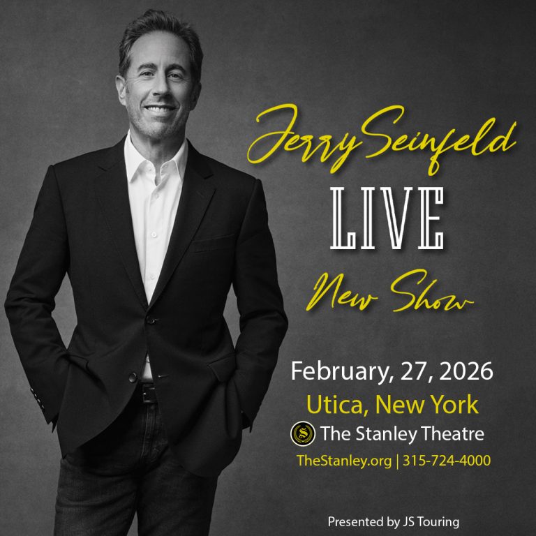 A digital advertisement for Jerry Seinfield's performance at the Stanely Theater