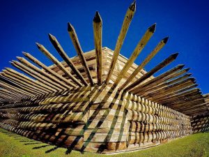 Looking up at the outer wall of Fort Stanwix in Rome, NY.